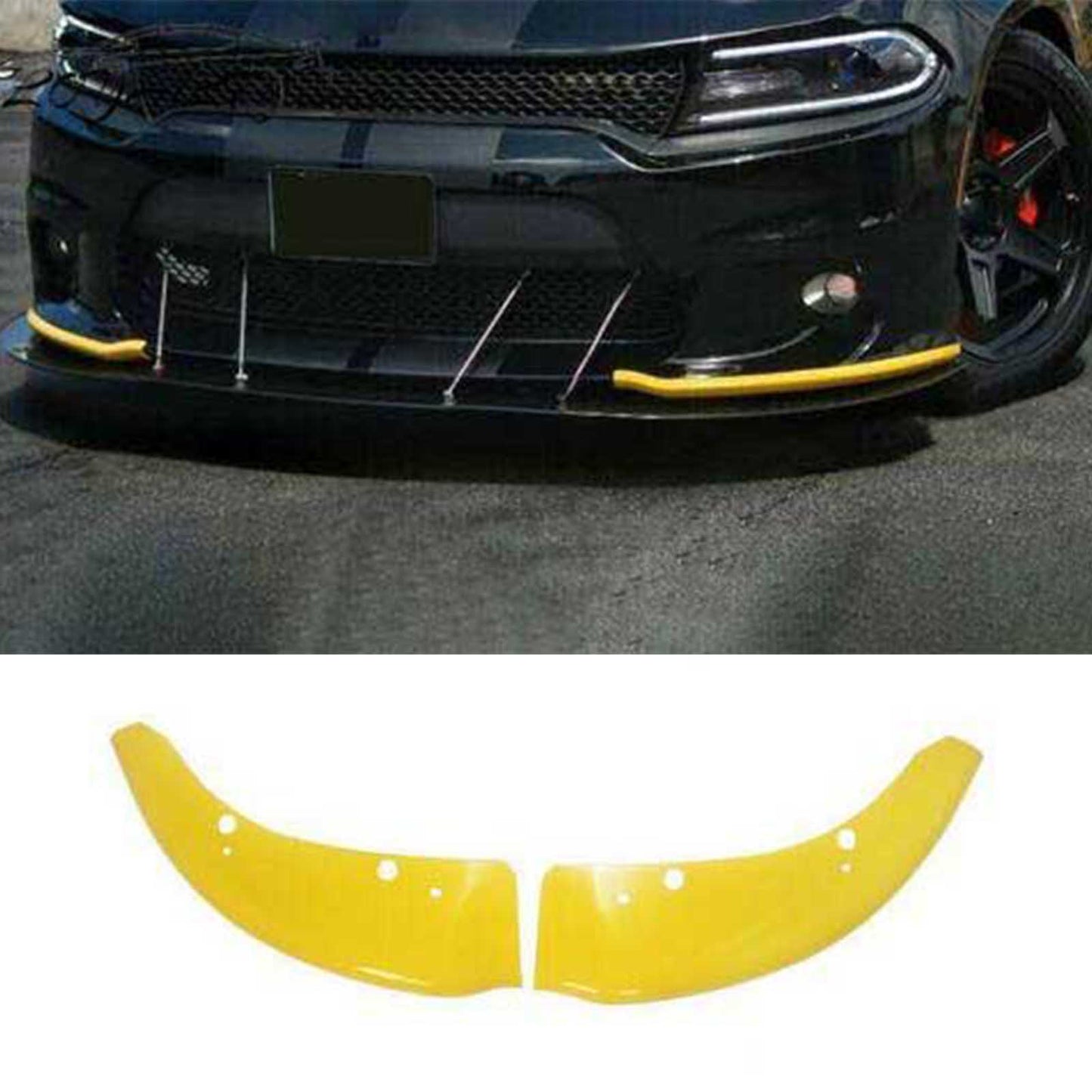 NINTE 2015-2019 Dodge Charger SRT Scat Pack ABS Painted Front Bumper Lip Splitter Protector Pair