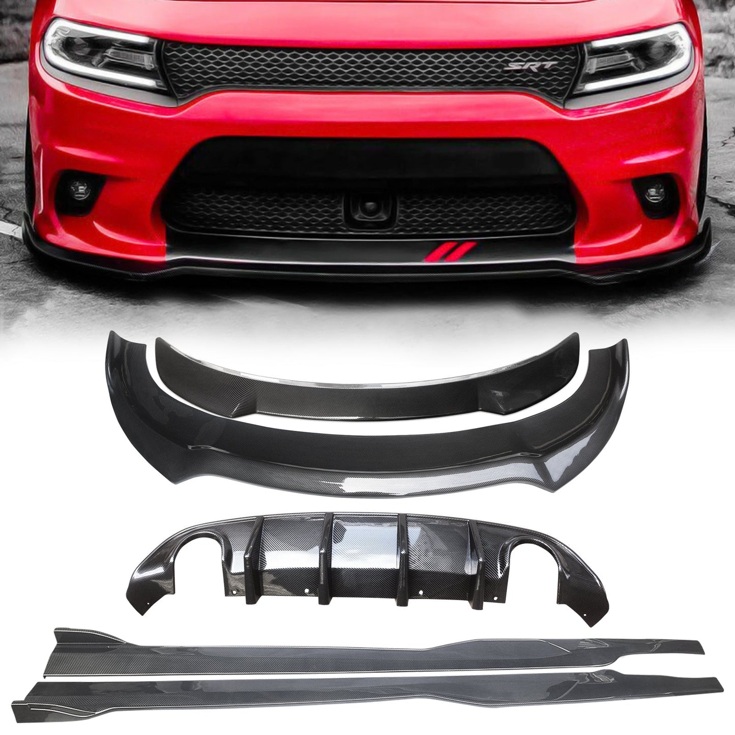 NINTE Front Lip Side Skirts Spoiler Diffuser Fits 2015-2022 Dodge Charger SRT Body Kits